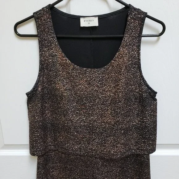 Everly M Black with Metallic Sparkle Layered Look Sleeveless Dress - Picture 3 of 11